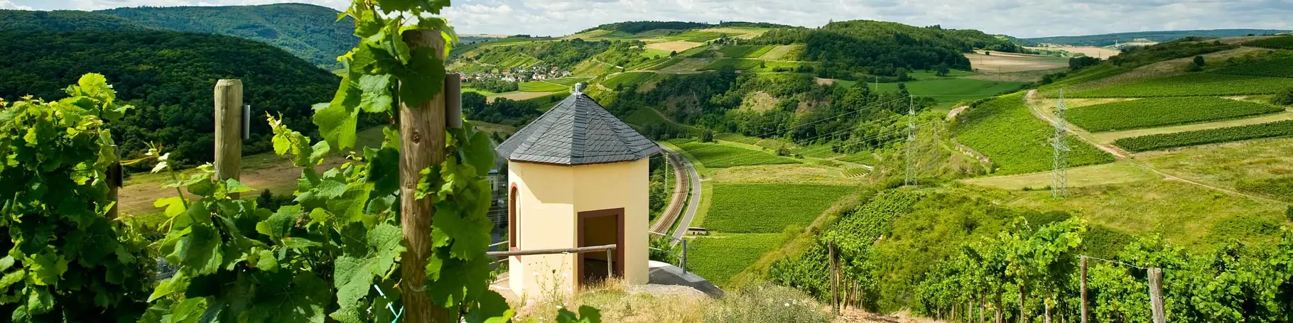 im Urlaub auf dem Weingut an der Nahe eine Radtour auf dem rund 120 Kilometer langen Nahe-Radweg machen und das Weinbergshaus bei Norheim besuchen