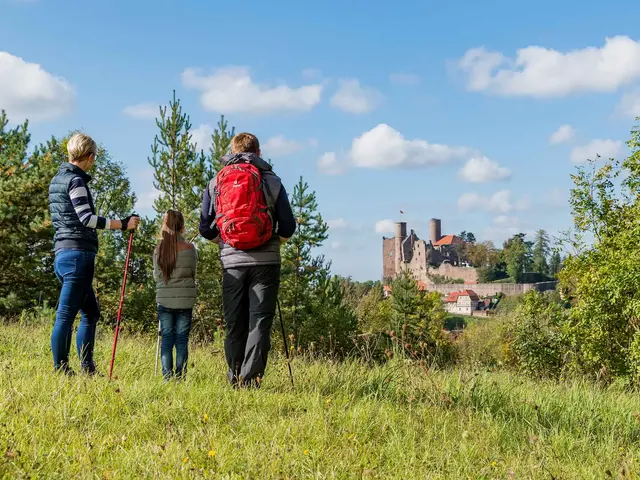 Wanderer an der Burg Hanstein - © HVE Eichsfeld Touristik e.V. im Wanderurlaub im Eichsfeld die Region mit der Burg Hanstein bewundern
