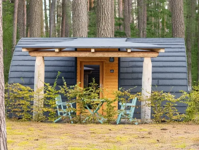 Ferienhaus in der Lüneburger Heide im Wald. 