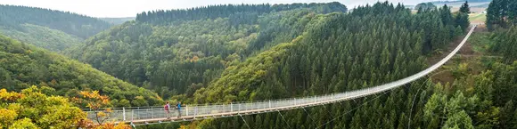 im Urlaub auf dem Bauernhof im Hunsrück Deutschlands schönste Hängeseilbrücke Geierlay im Nationalpark Hunsrück-Hochwald besuchen