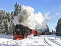 Bei einem Urlaub im Harz kann man mit der Harzer Schmalspurbahn von Nordhausen auf den Brocken fahren.