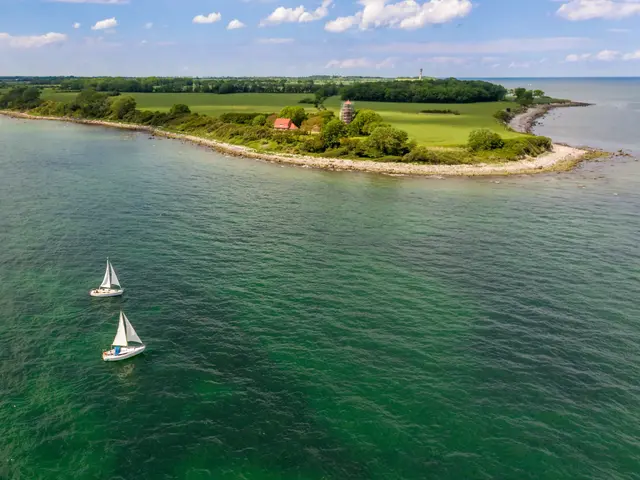 Vogelperspektive auf Segelboote vor der Ostseeinsel Fehmarn