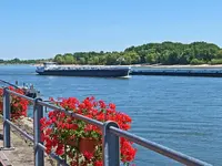 im Urlaub am Niederrhein die Schiffe auf der Rheinpromenade in Rees bestaunen