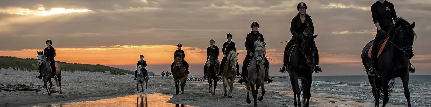 Ein abendlicher Ausritt entlang der Ostseeküste, das bietet ein Urlaub auf dem Reiterhof in Mecklenburg-Vorpommern.