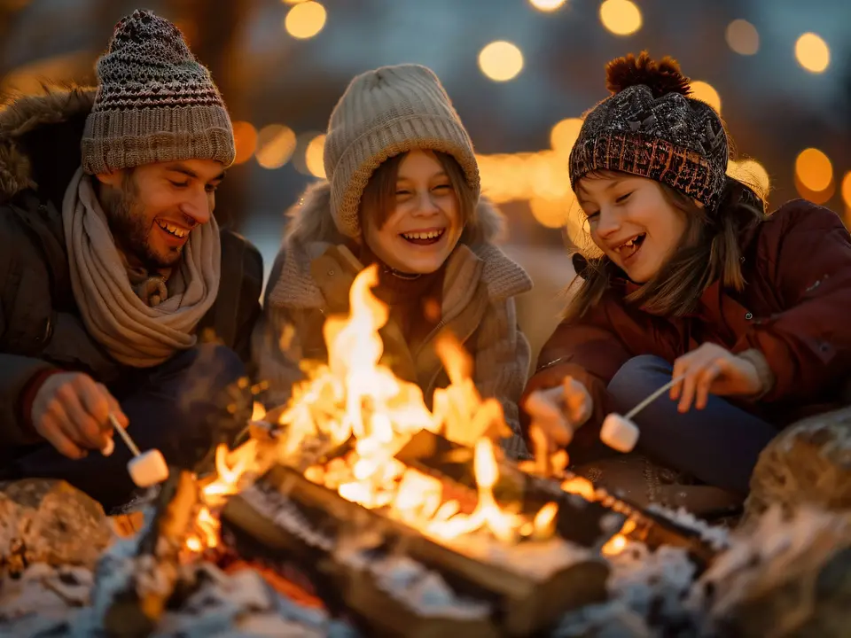 Family Gathering Around a Campfire