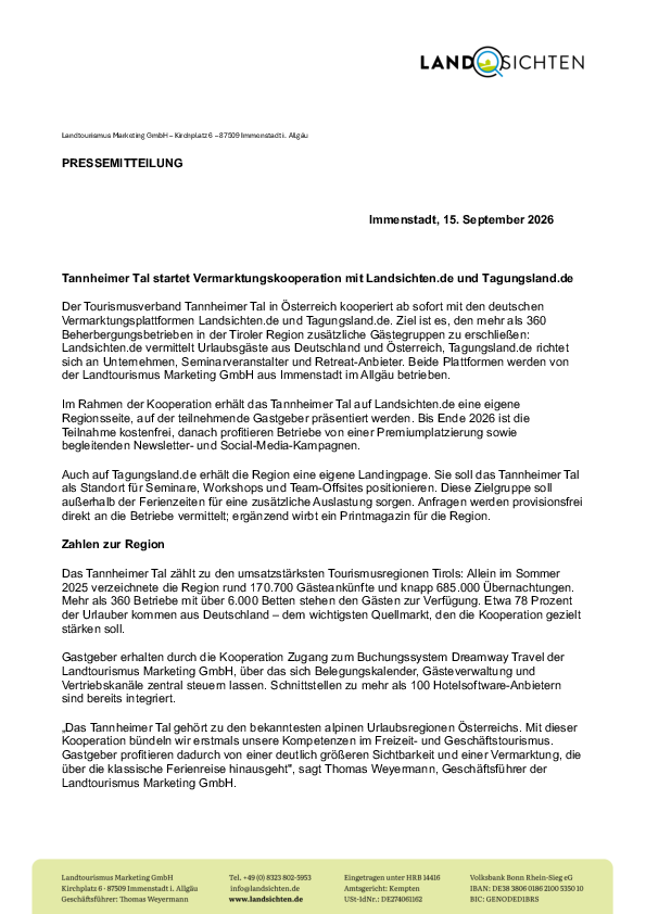 Pressemitteilung: Kooperation Tannheimer Tal x Landsichten & Tagungsland