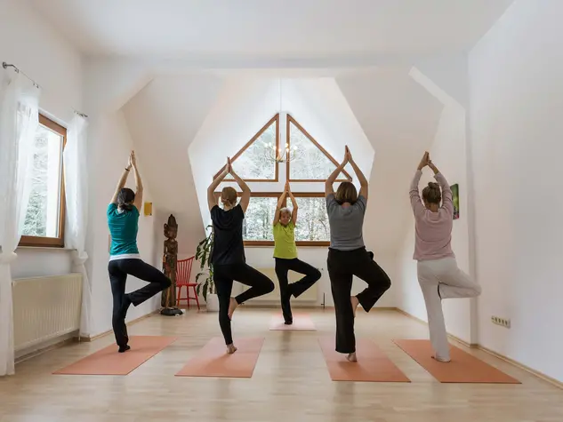 Yoga auf dem Wellnesshof - © Thüringer Tourismus GmbH Bewegungskurse wie Yoga und Reiki auf dem Gesundheitshof in Thüringen erleben
