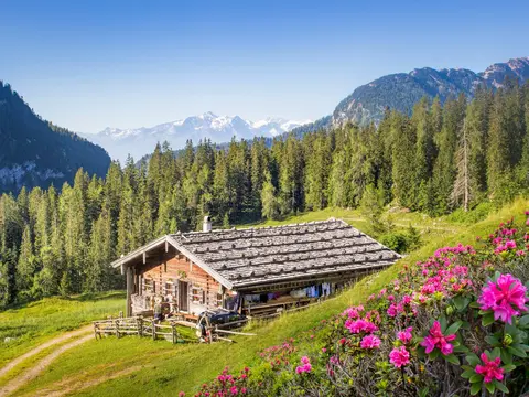Wooden mountain hut in the alps, Salzburg, Austria
