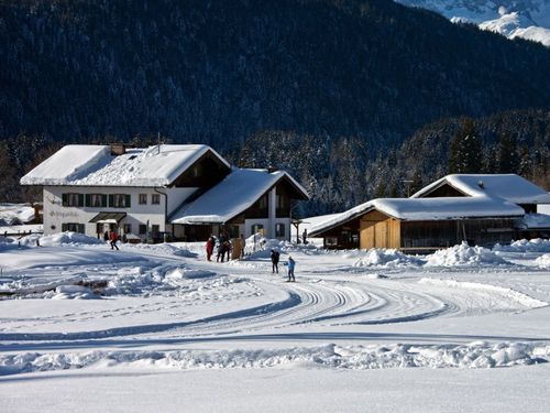 Winter mit Loipe vor der Haustür