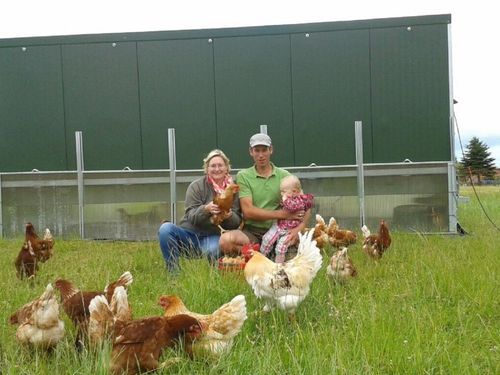 Gastgeber mit Hühnern Gastgeber mit Hühnern