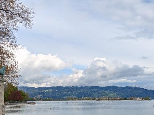 Blick von Allwind auf die Insel Lindau mit Pfänderrücken