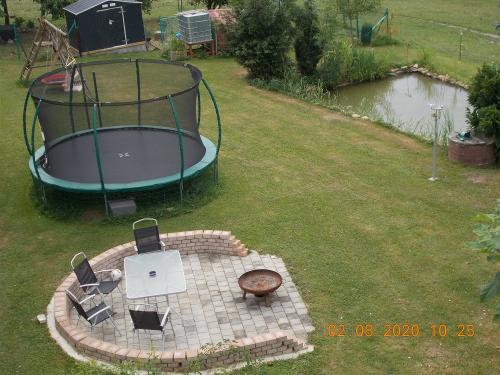 So sieht man den Garten von der Ferienwohnung