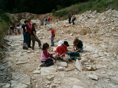 Kinder im Fossiliensteinbruch