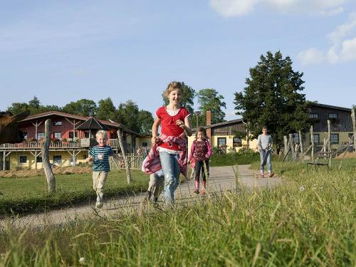 Kinder toben auf der Wiese