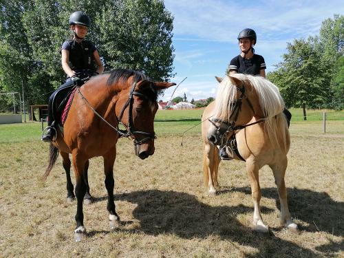 Reitunterricht auf dem Sportplatz
