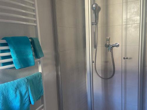 Dusche Hofblick mit Handtüchern