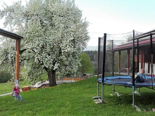 Spielplatz mit Trampolin, Schaukel und Spielturm