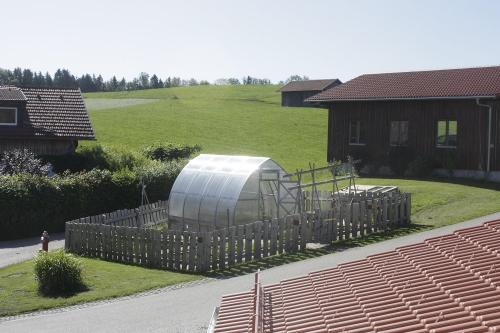Blick von der Ferienwohnung auf den Gemüsegarten