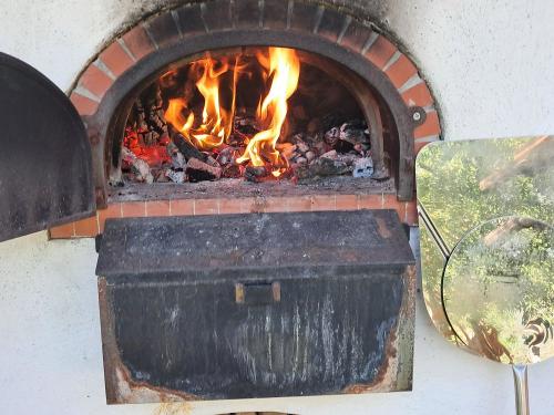 Frisch gebackene Pizza aus unserem hofeigenen Pizzaofen.