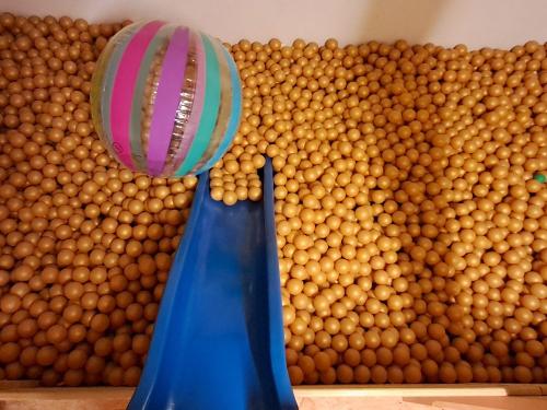 Unser Spieledachboden mit großem Bällebad und Rutsche bietet Kindern jede Menge Spaß.