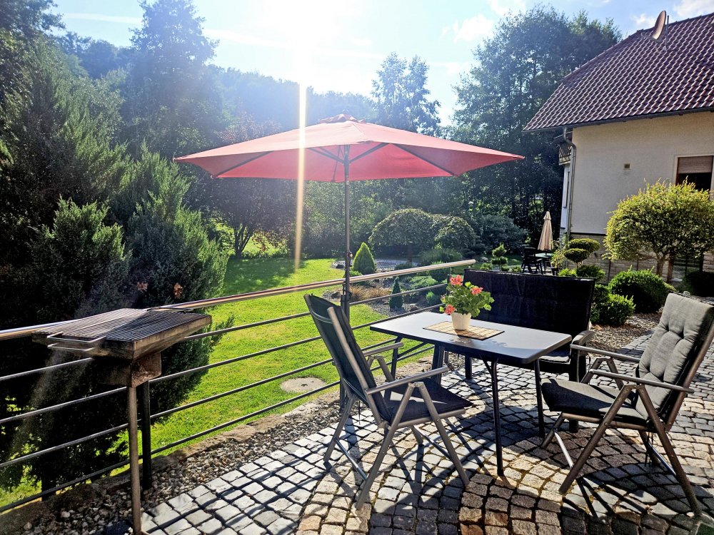 Blick von der Terrasse in den Garten
