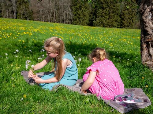 tischneck chalets hardt linda & ella broghammer beim blumen pflücken